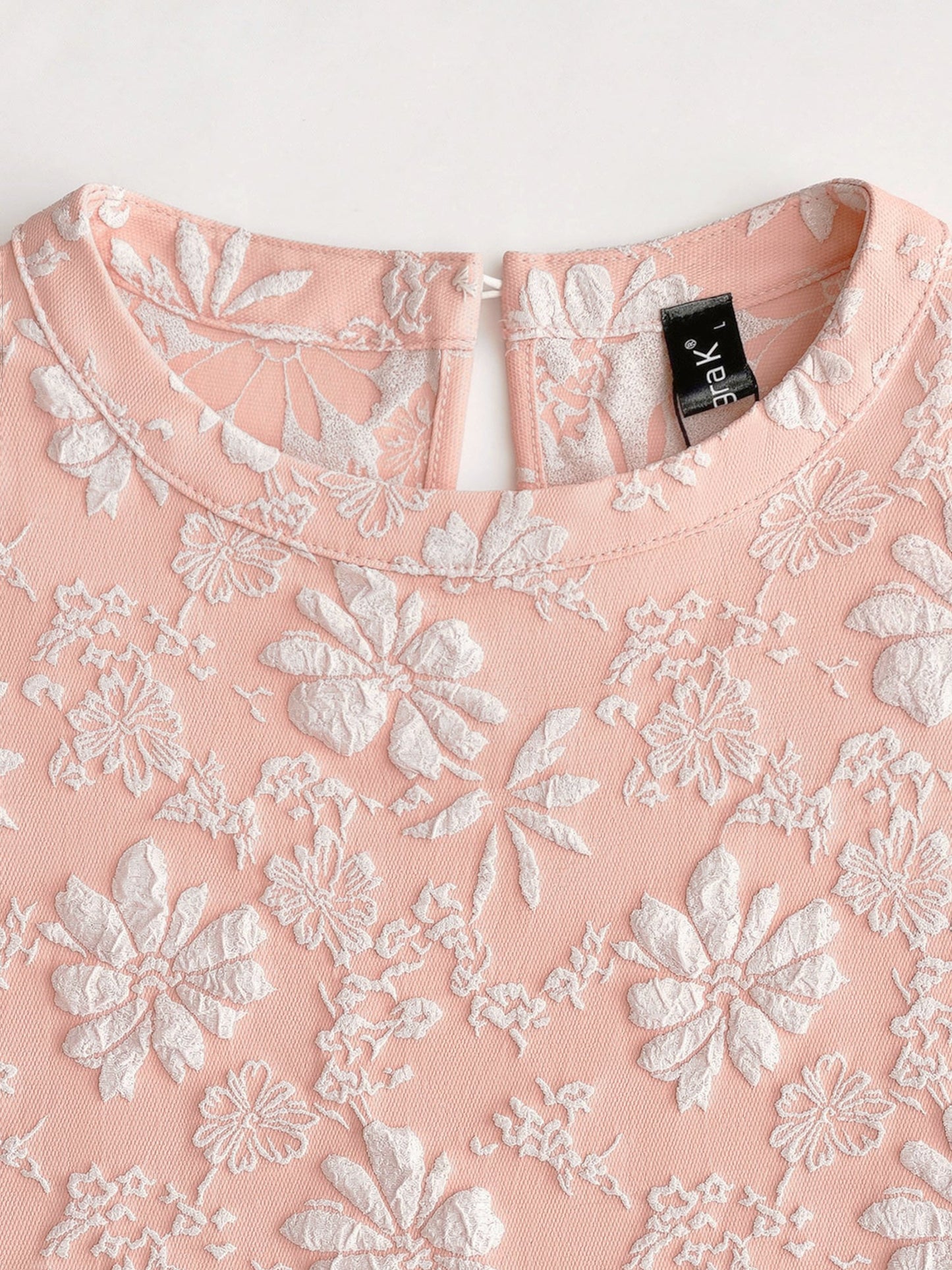 Elegant Mini Dress for Women with Puff Sleeve Floral Jacquard Round Neck Style