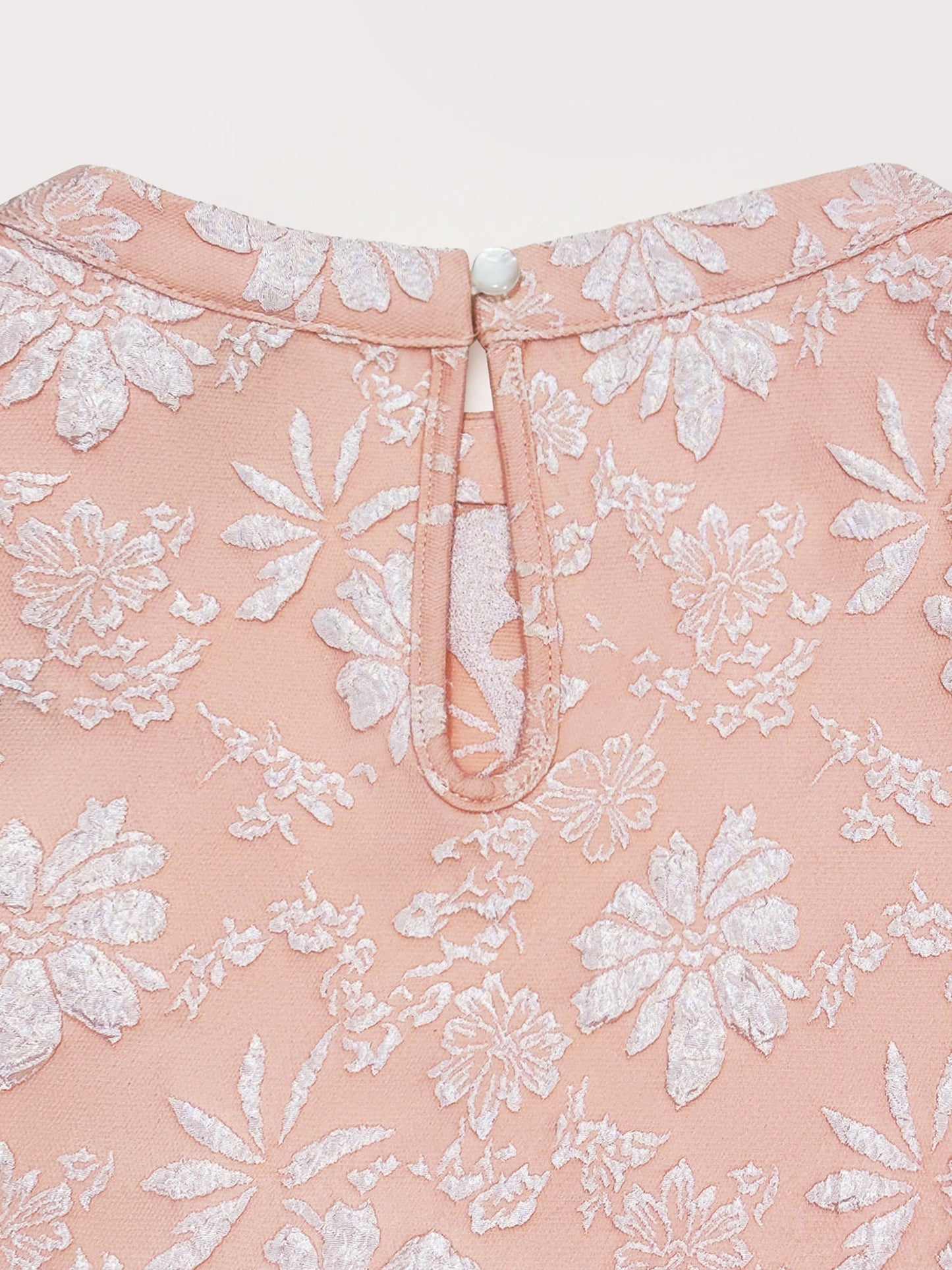 Elegant Mini Dress for Women with Puff Sleeve Floral Jacquard Round Neck Style