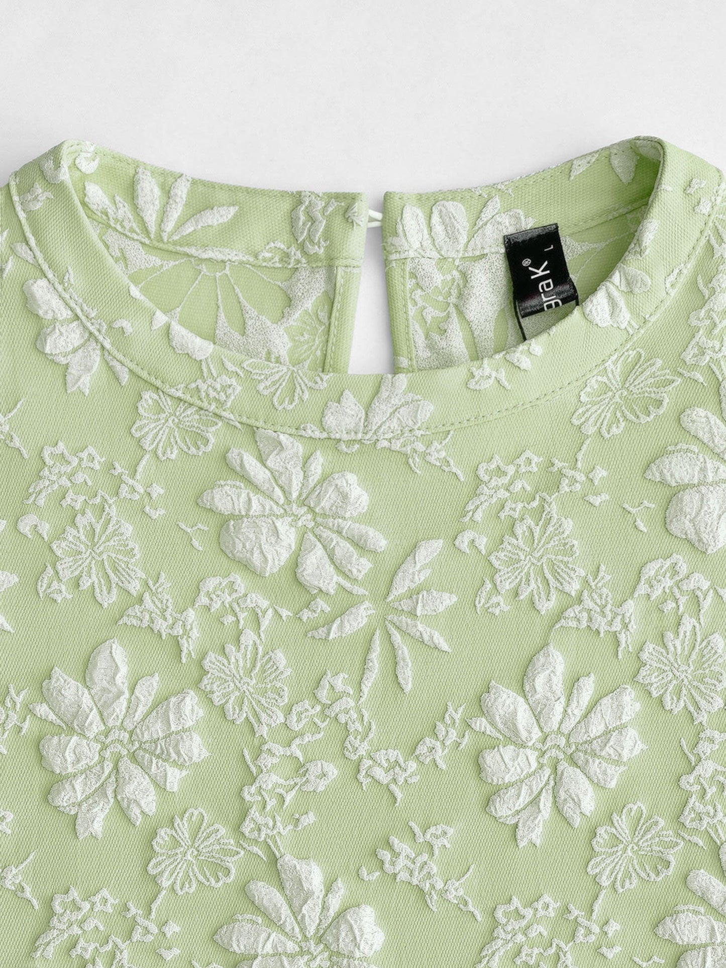 Elegant Mini Dress for Women with Puff Sleeve Floral Jacquard Round Neck Style
