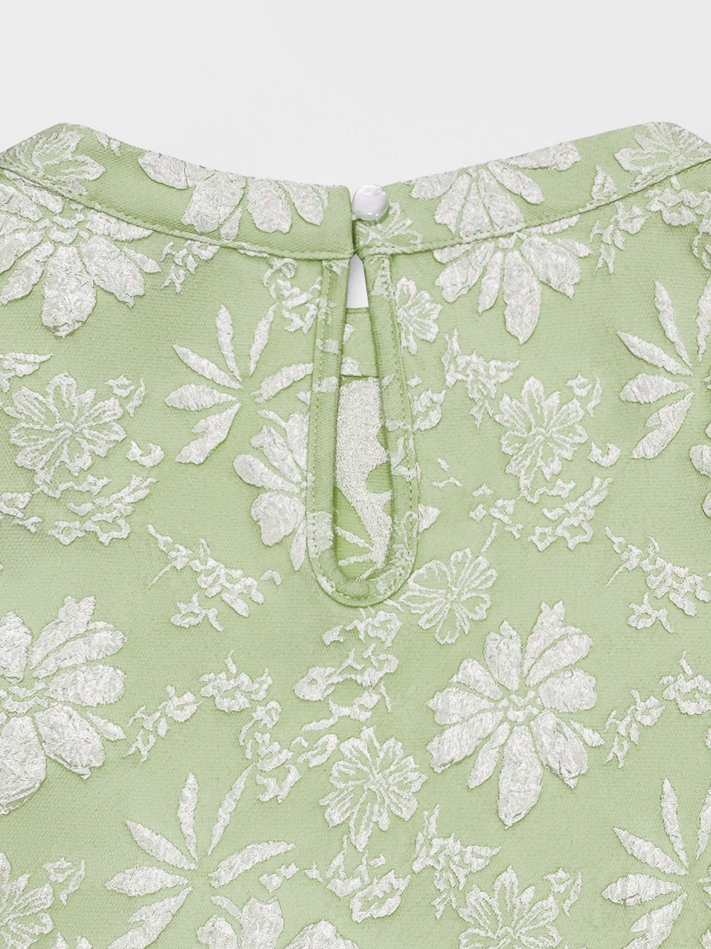 Elegant Mini Dress for Women with Puff Sleeve Floral Jacquard Round Neck Style