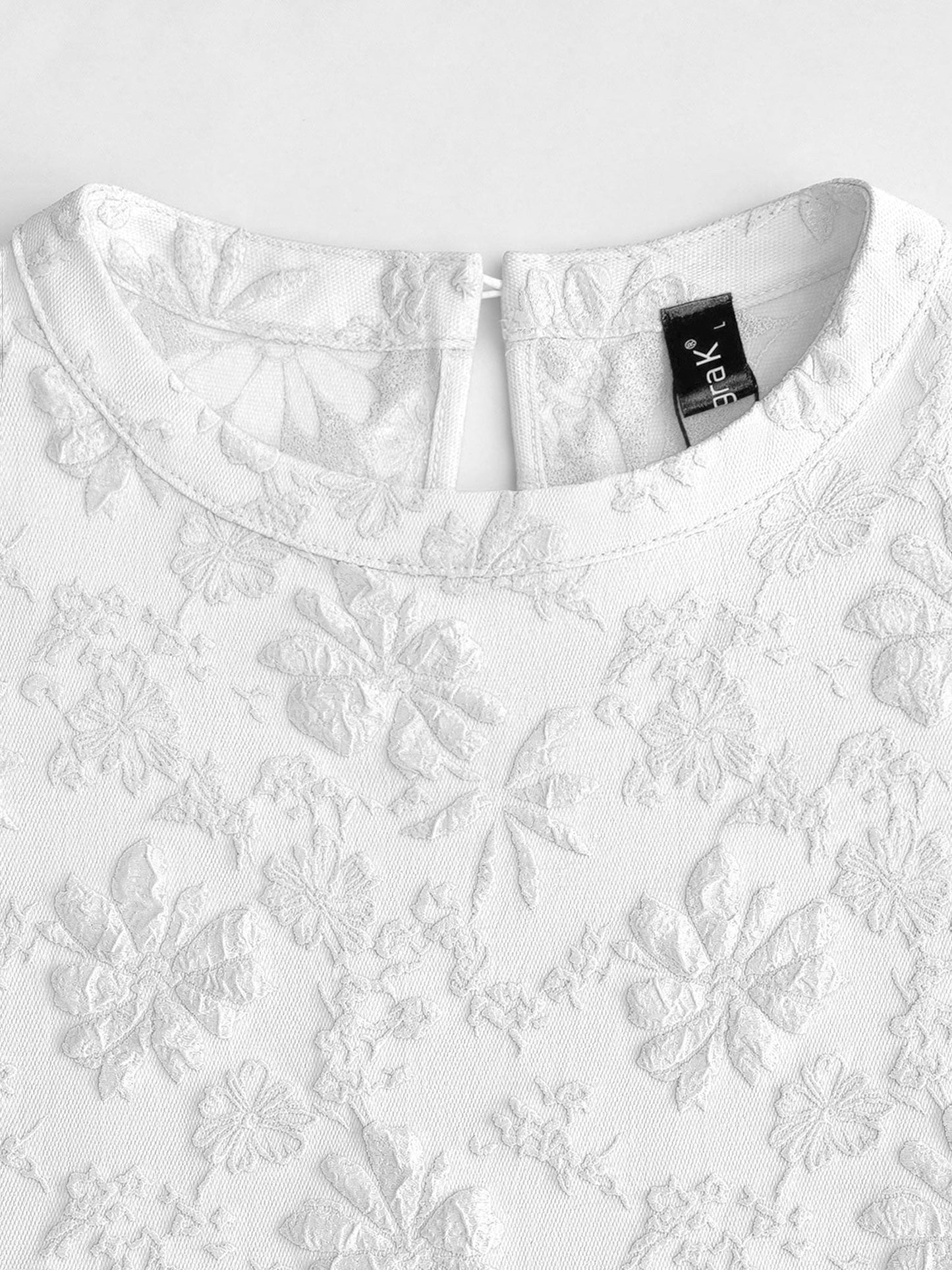 Elegant Mini Dress for Women with Puff Sleeve Floral Jacquard Round Neck Style