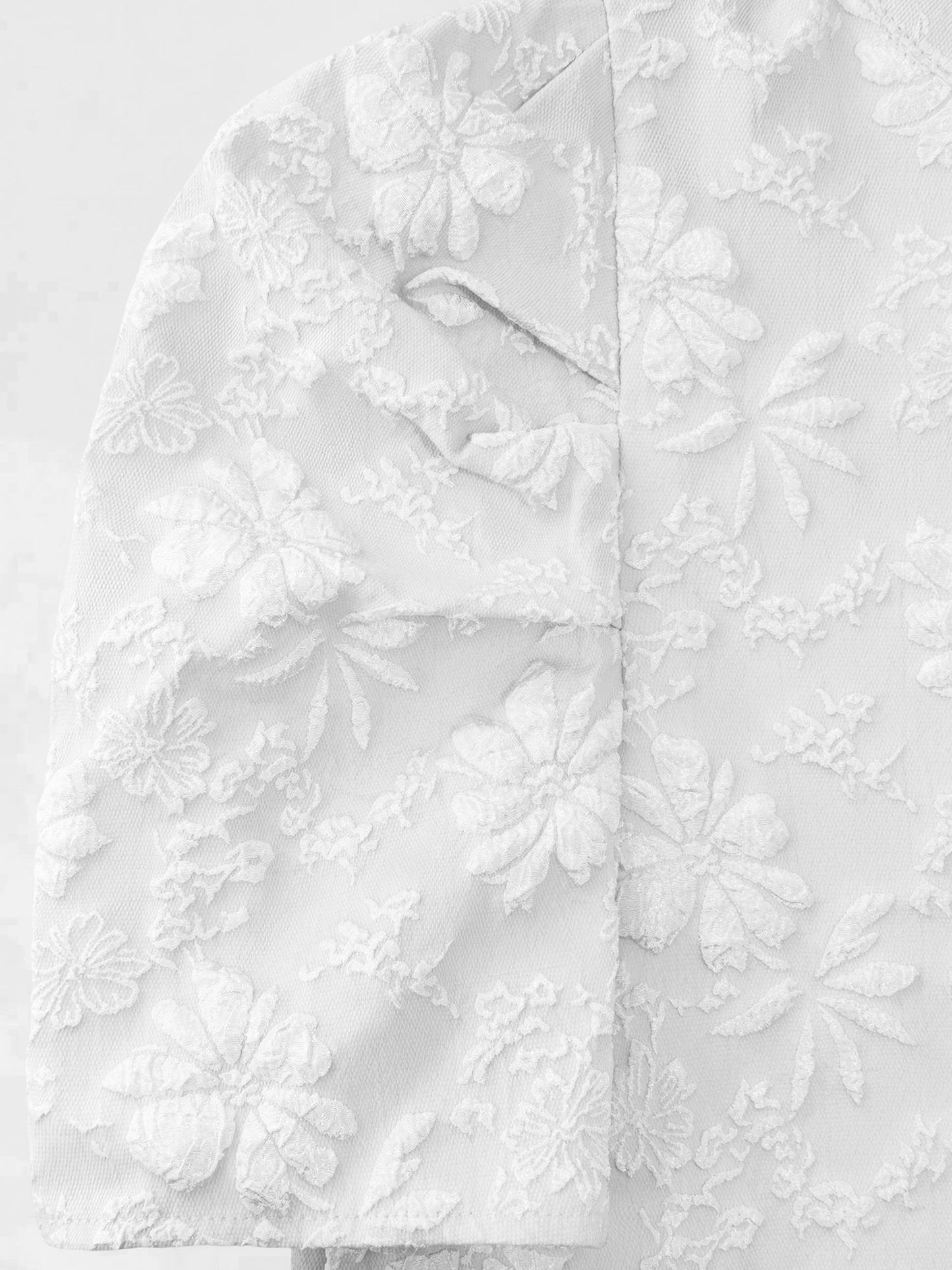 Elegant Mini Dress for Women with Puff Sleeve Floral Jacquard Round Neck Style