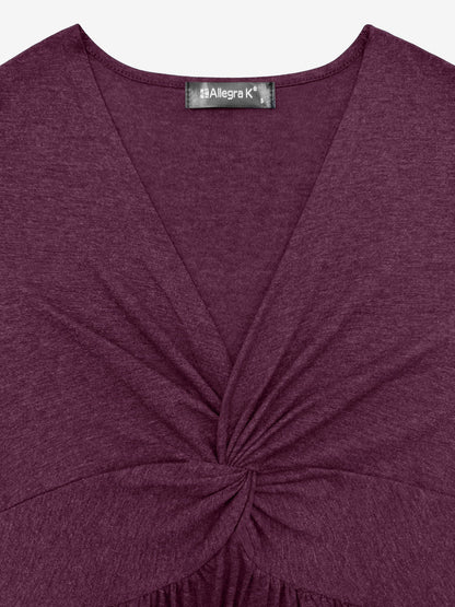Effortless Mini Dress for Women with V Neck Twist Front Short Sleeve Flowy Style