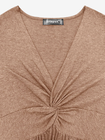 Effortless Mini Dress for Women with V Neck Twist Front Short Sleeve Flowy Style