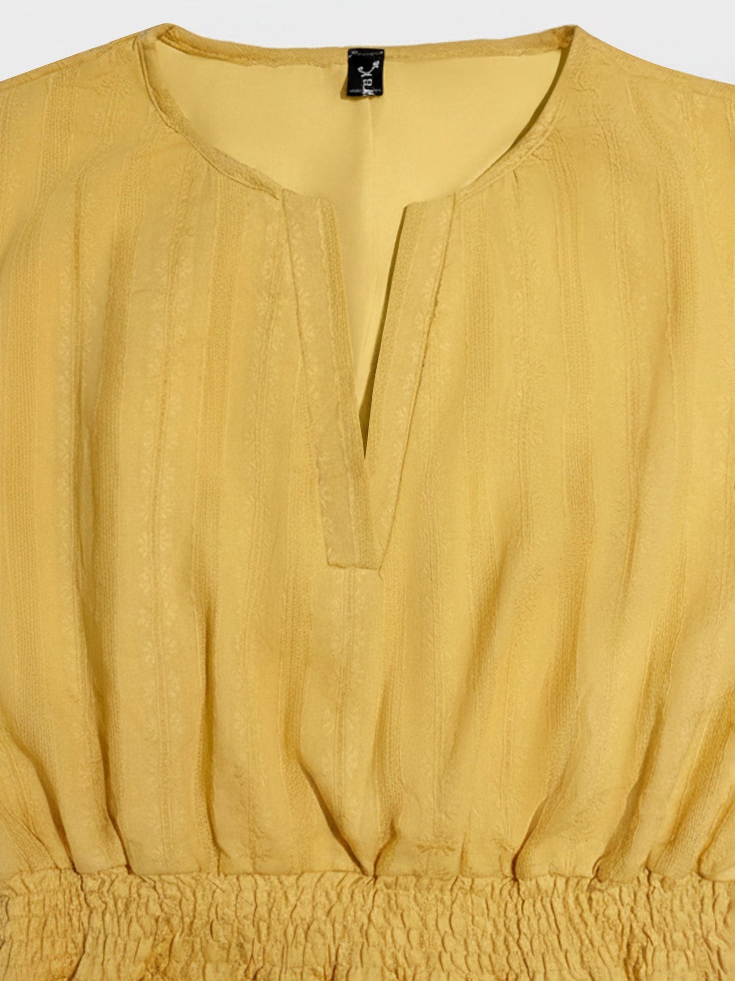 Effortless Yellow Maxi Dress for Women with Notch Neck Elastic Waist Short Sleeve