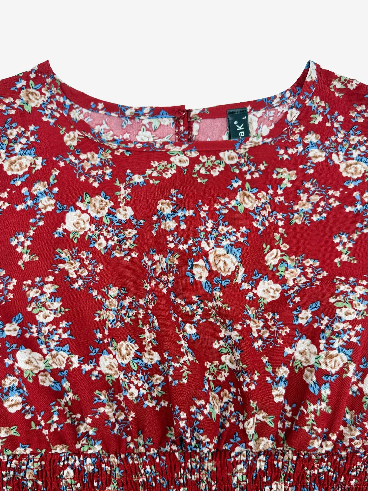 Elegant Red Floral Dress for Women with Puff Sleeve High Low Flowy Midi Style