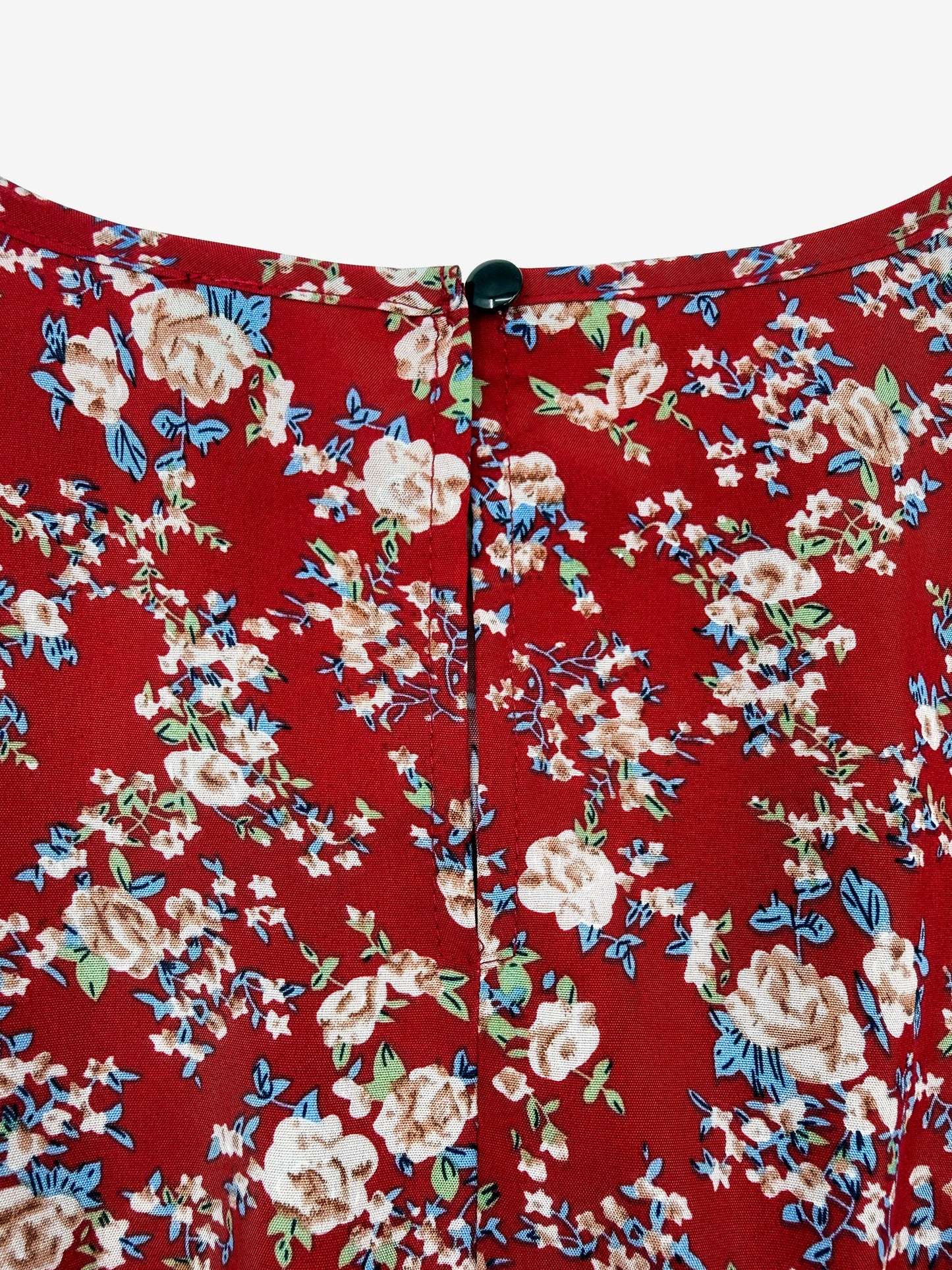 Elegant Red Floral Dress for Women with Puff Sleeve High Low Flowy Midi Style