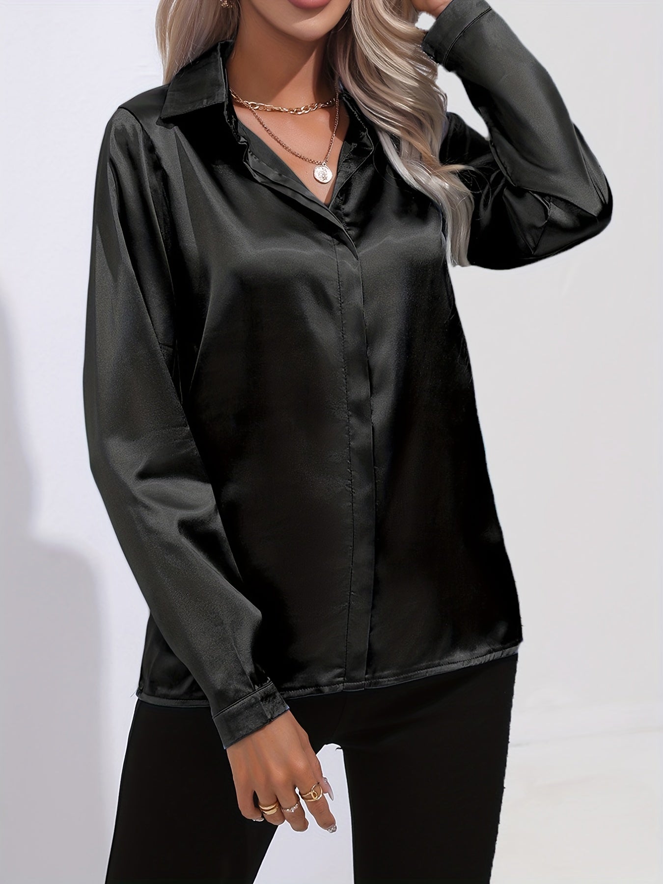 Donna | Women’s Button Down Long Sleeve Satin Blouses