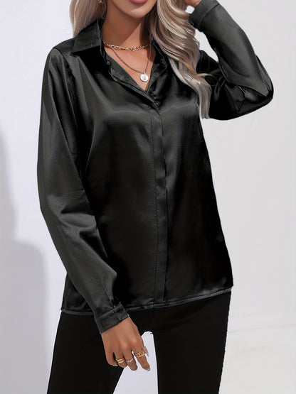 Donna | Women’s Button Down Long Sleeve Satin Blouses