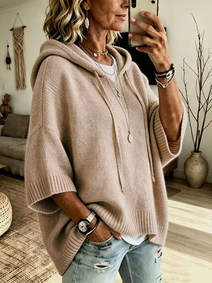 Comfortable Knit Oversized Hoodie for Women with Hooded Neck Half Sleeve Batwing Relaxed Style