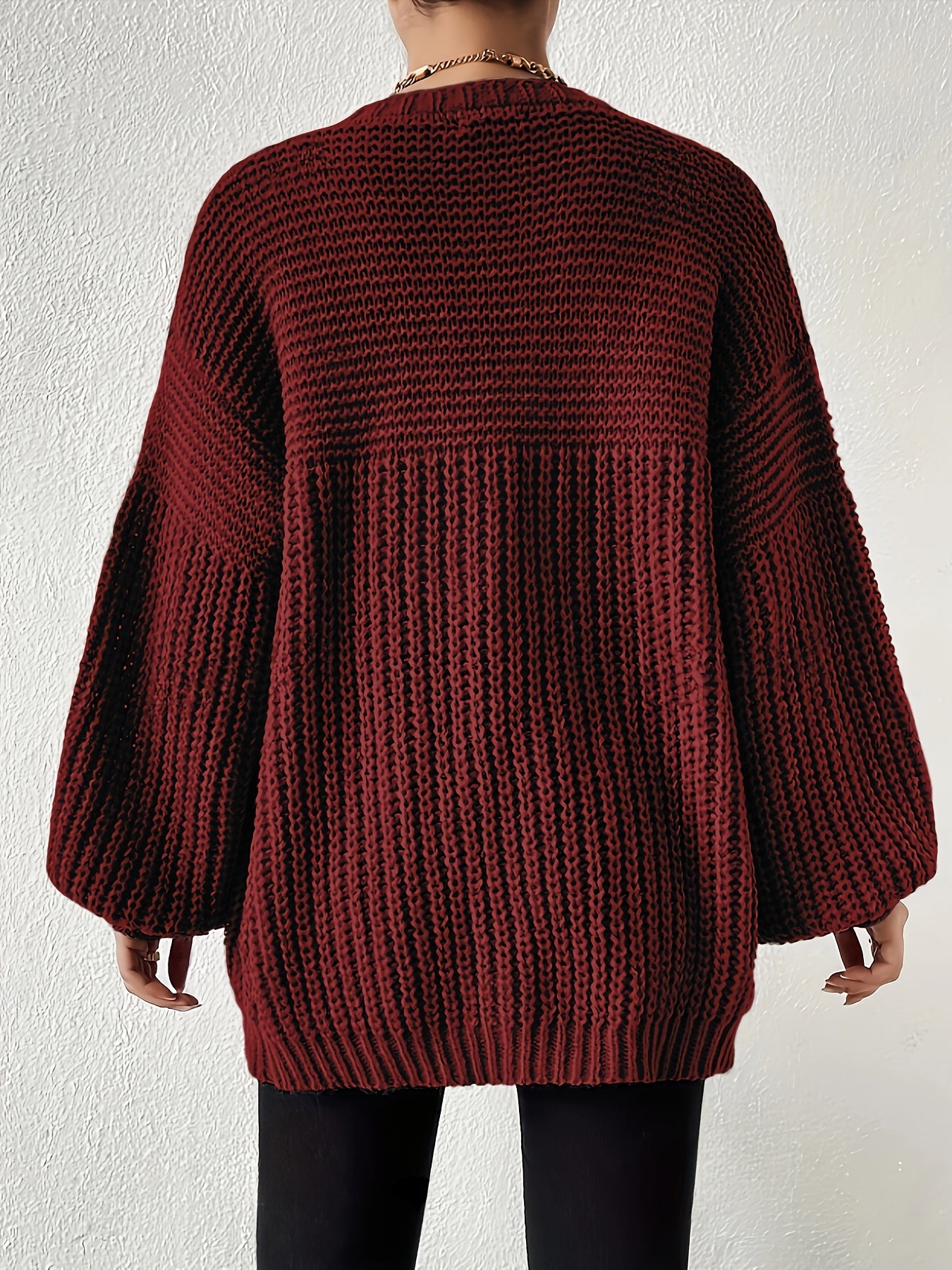 Comfortable Chunky Knit Cardigan for Women with Open Front Balloon Sleeve Oversized Relaxed Style