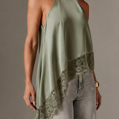 Effortless Going Out Top for Women with Asymmetric Fringe Halter Style