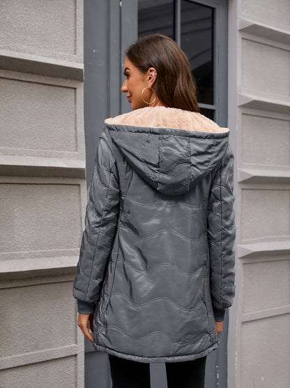 Comfortable Sherpa Lined Quilted Jacket for Women with Hooded Long Sleeve Zip Front Relaxed Style