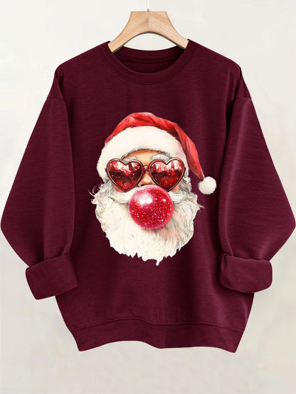 Comfortable Santa Graphic Christmas Tacky Sweater for Women with Crew Neck Long Sleeve Oversized Pullover Style