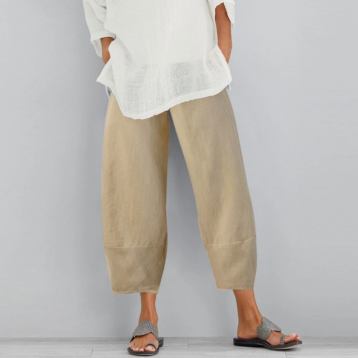 Effortless Linen Pants for Women with High Waist Cropped Wide Leg Relaxed Casual Style