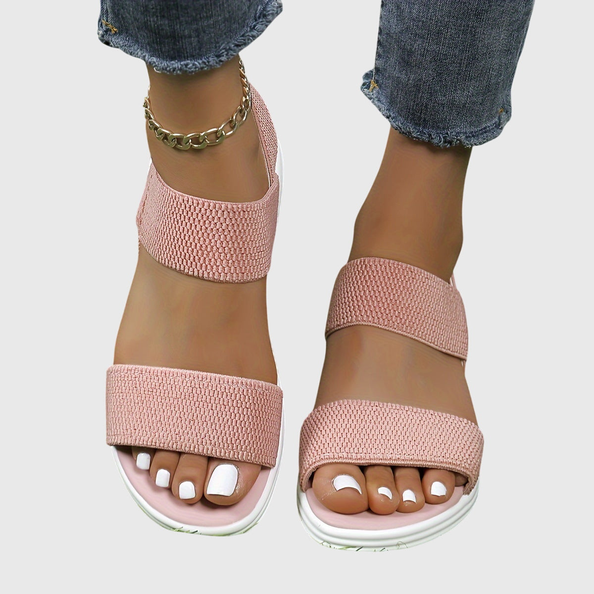 Comfortable Orthopedic Sandals for Women with Double Elastic Strap White Platform Open Toe Casual Style