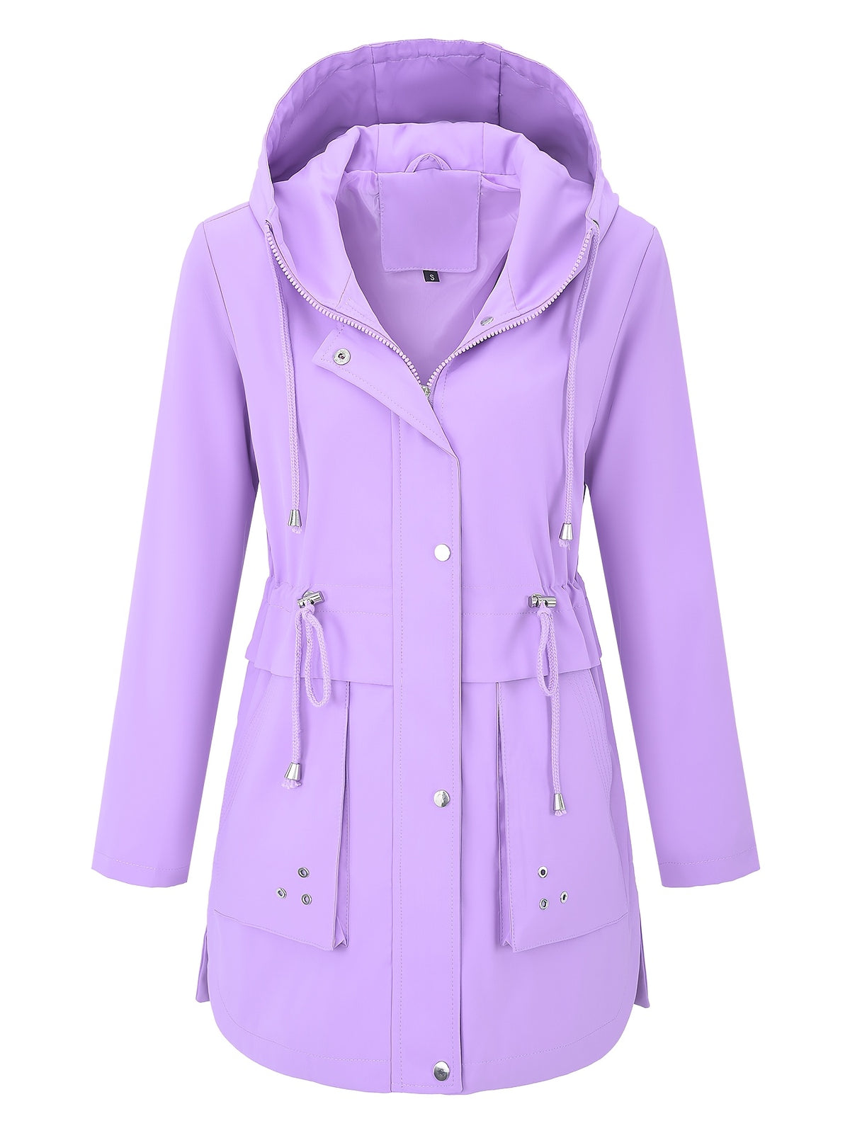 Sleek Hooded Rainwear Jacket for Women with Drawstring Waist Zip Front Windbreaker Outdoor Style