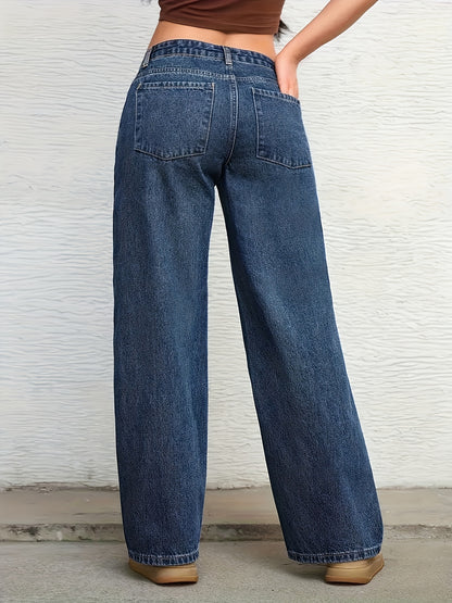 Effortless Relaxed Blue Wide Leg Jeans for Women with Low Rise Flowing Style