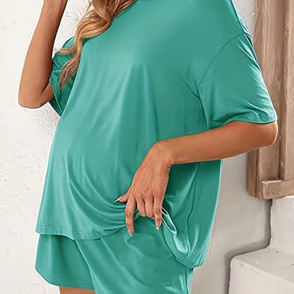 Comfortable Maternity Two Piece Set for Women with Round Neck Short Sleeve Oversized Relaxed Style