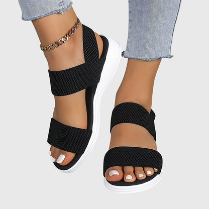 Comfortable Orthopedic Sandals for Women with Double Elastic Strap White Platform Open Toe Casual Style