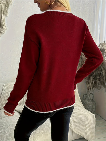 Comfortable Snowflake Women's Christmas Sweater with Crew Neck Long Sleeve Relaxed Oversized Knit Style