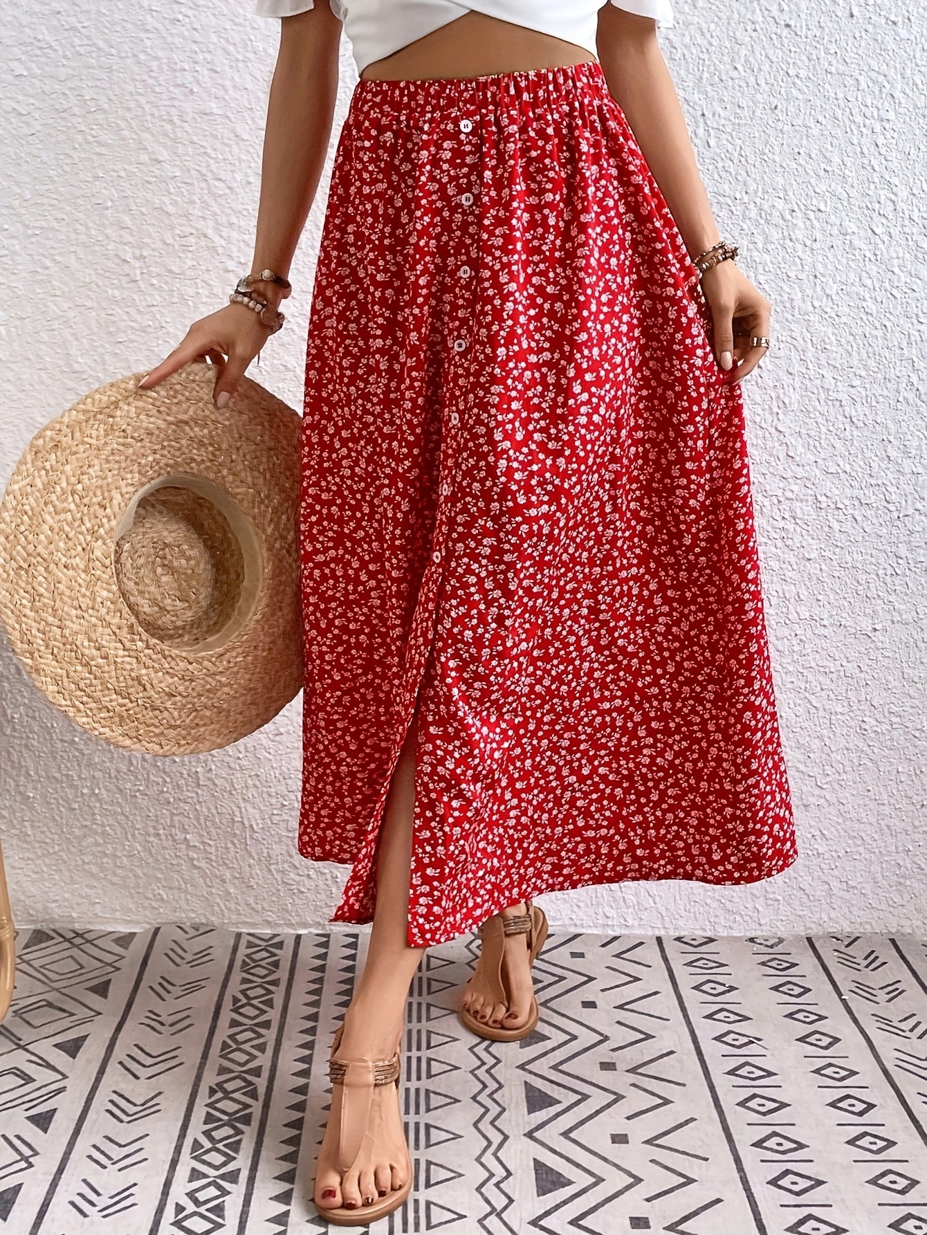 Vivian | Stylish Floral Midi Skirt for Women with Button Front Detail