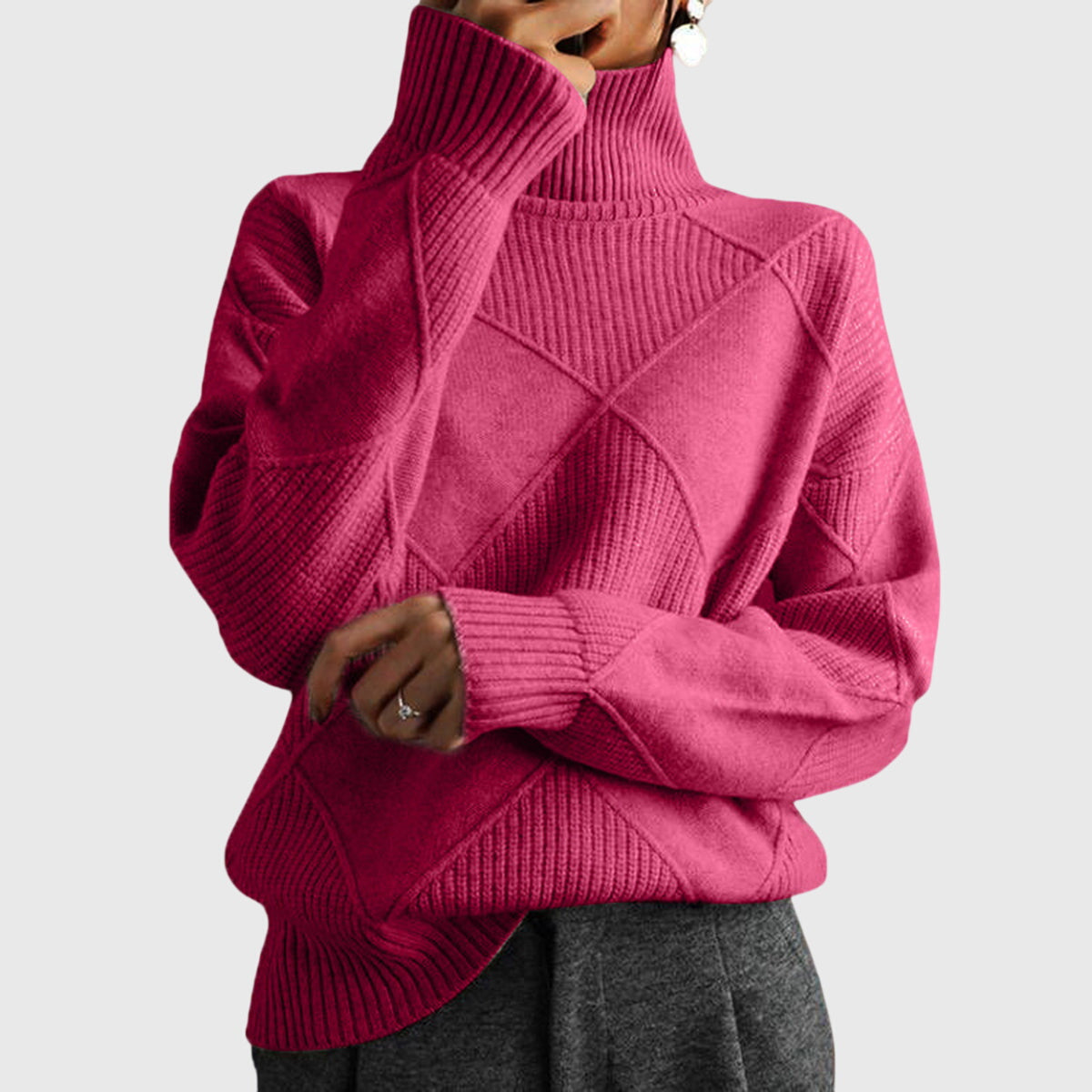 Comfortable Turtleneck Sweater for Women with High Neck Long Sleeve Relaxed Oversized Knit Style