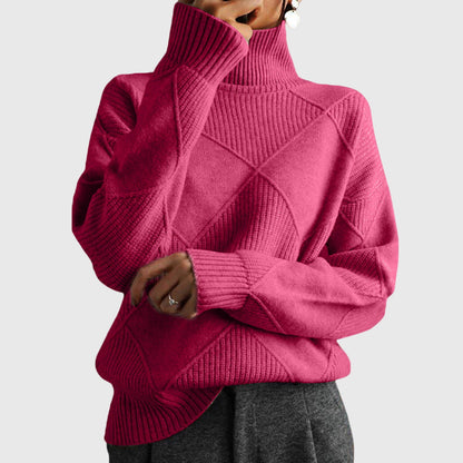 Comfortable Ribbed Knit Sweatshirt for Women with Turtleneck Long Sleeve Oversized Drop Shoulder Style