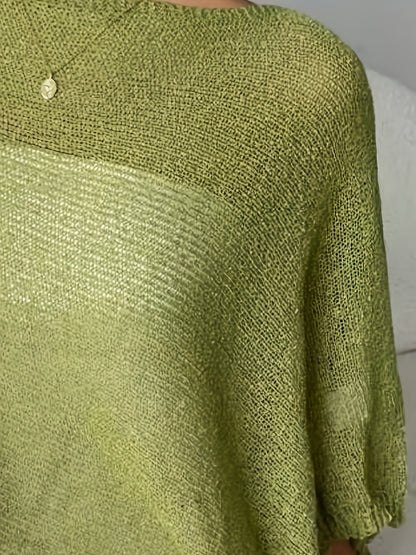 Effortless Poncho Shirt for Women with Boat Neck Asymmetric Hem Sheer Knit Style