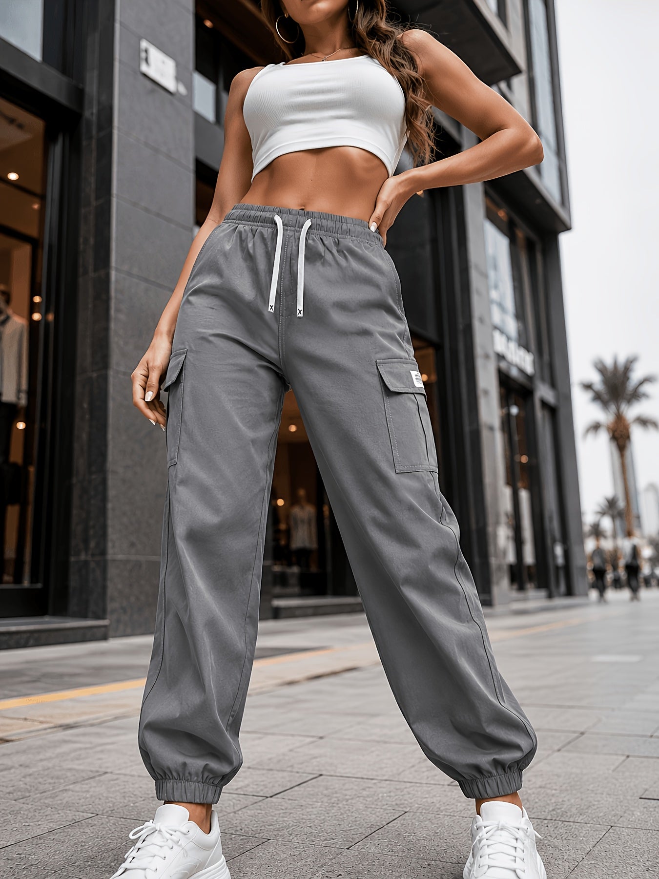 Effortless Cargo Pants for Women with High Waist Drawstring Jogger Relaxed Style