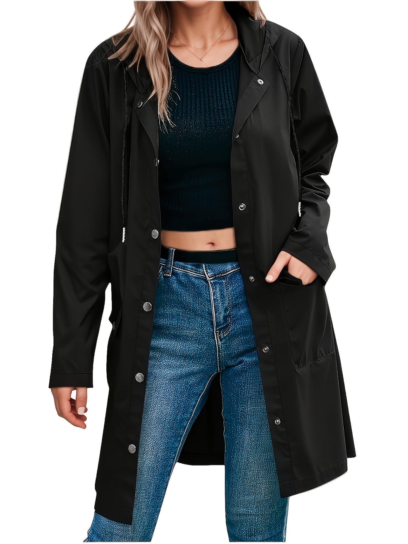 Effortless Trench Coat for Women with Hooded Button Front Longline Pocket Style