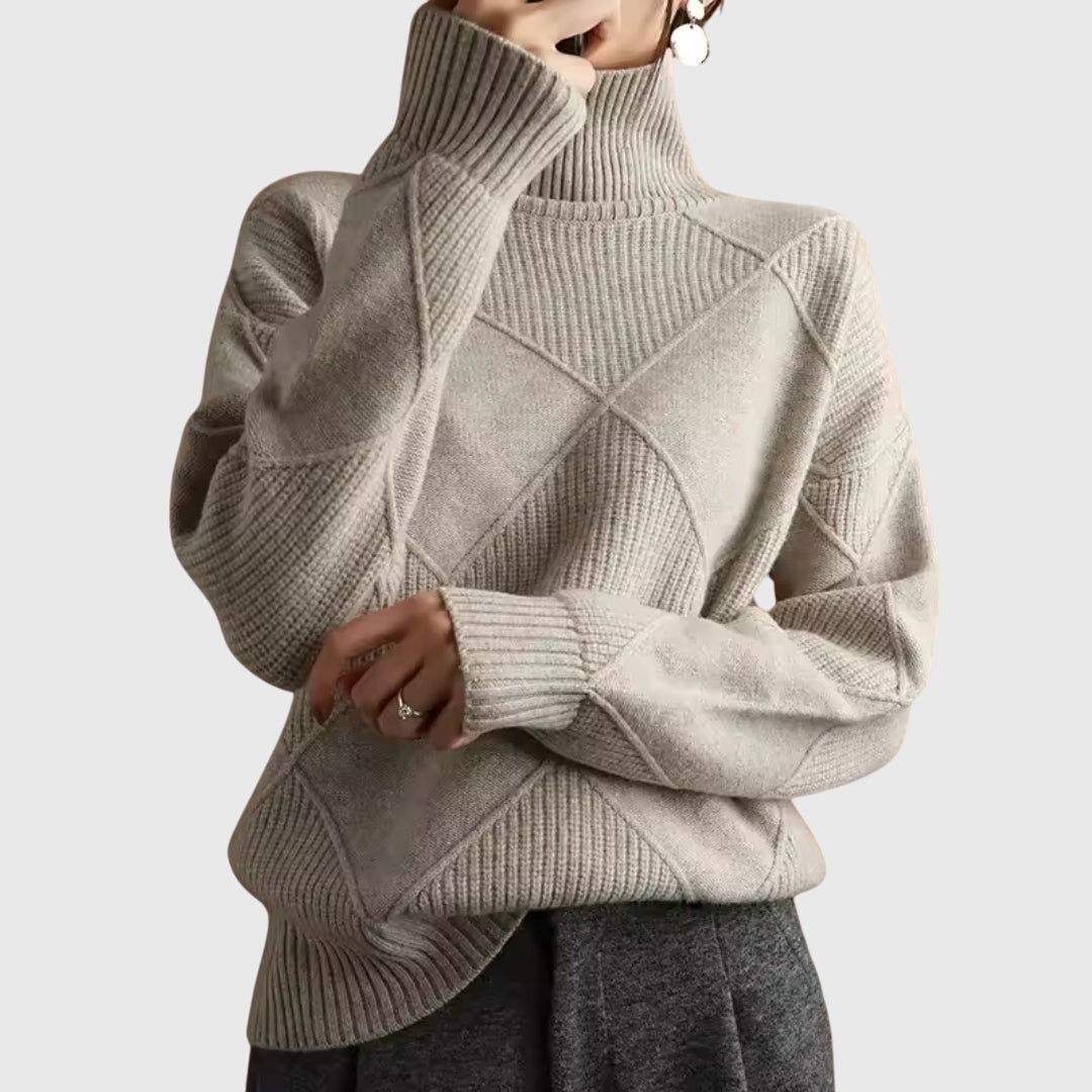 Comfortable Ribbed Knit Sweatshirt for Women with Turtleneck Long Sleeve Oversized Drop Shoulder Style