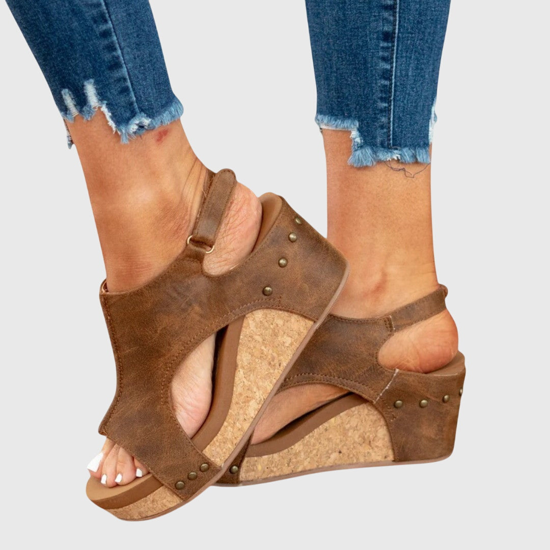 Comfortable Orthopedic Sandals for Women with Crossover Strap Cork Wedge Platform Open Toe Casual Style