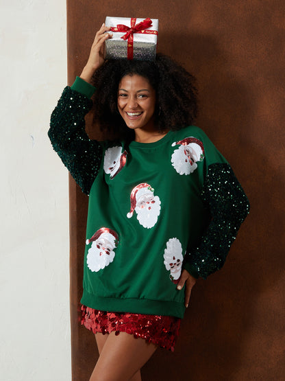 Comfortable Sequin Christmas Tacky Sweater for Women with Crew Neck Long Sleeve Santa Oversized Knit Style