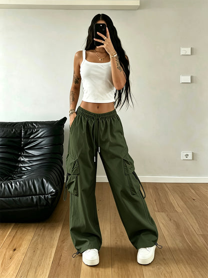 Effortless Cargo Pants for Women with Drawstring Waist Wide Leg Style
