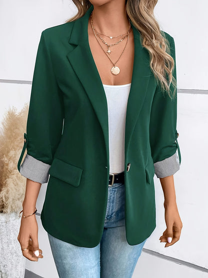 Elegant Blazer for Women with Notched Lapel Long Sleeve Open Front Office Style