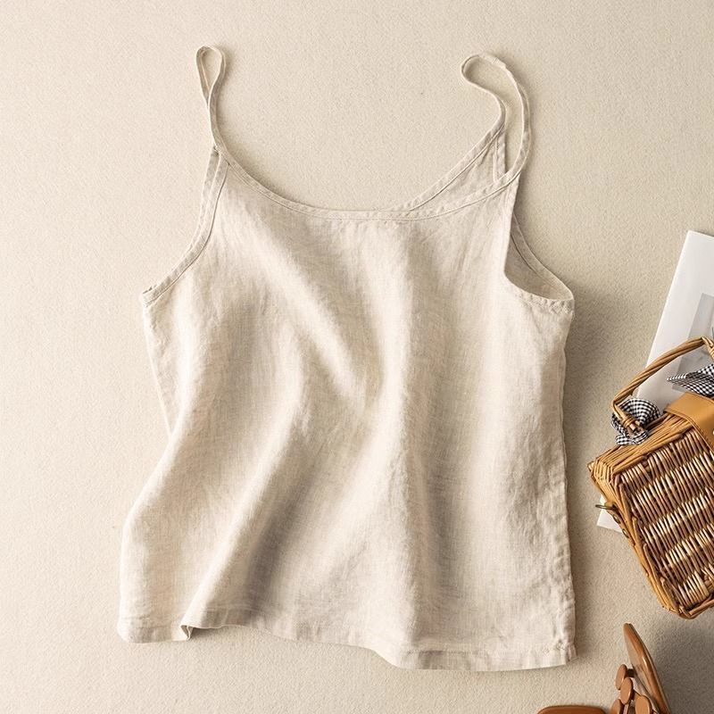 Chic Camisole Tank Top for Women with Spaghetti Strap Scoop Neck Linen Relaxed Summer Style
