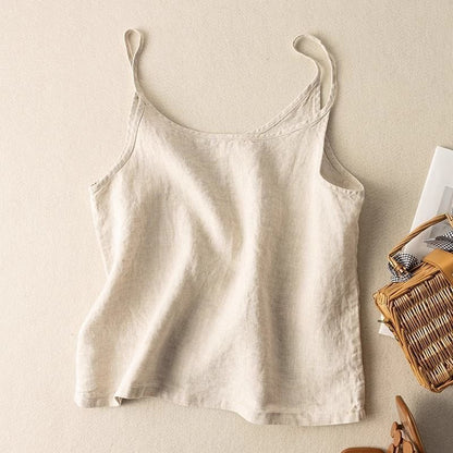 Chic Camisole Tank Top for Women with Spaghetti Strap Scoop Neck Linen Relaxed Summer Style