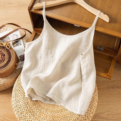 Chic Camisole Tank Top for Women with Spaghetti Strap Scoop Neck Linen Relaxed Summer Style