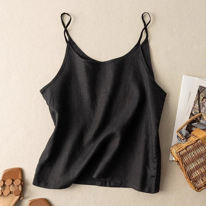 Chic Camisole Tank Top for Women with Spaghetti Strap Scoop Neck Linen Relaxed Summer Style