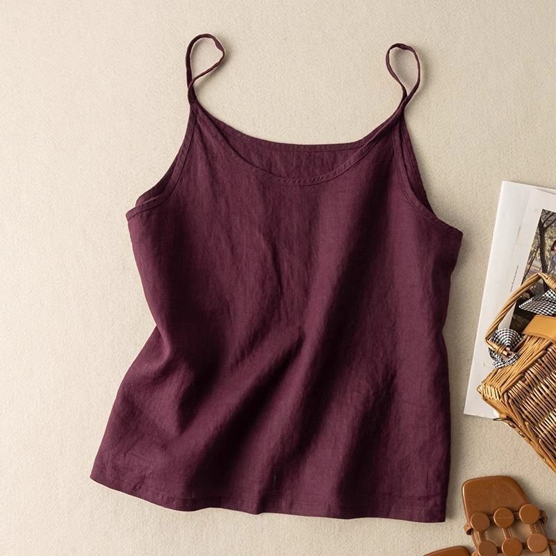 Chic Camisole Tank Top for Women with Spaghetti Strap Scoop Neck Linen Relaxed Summer Style