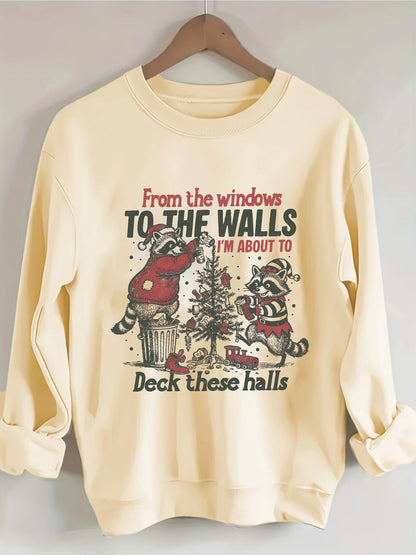 Comfortable Graphic Print Christmas Tacky Sweater for Women with Crew Neck Long Sleeve Oversized Pullover Style
