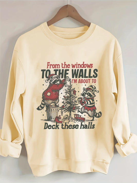 Comfortable Graphic Print Christmas Tacky Sweater for Women with Crew Neck Long Sleeve Oversized Pullover Style