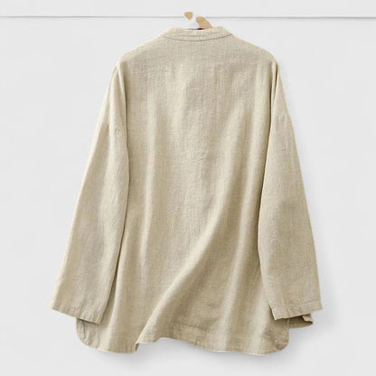 Effortless Linen Shirt for Women with Mandarin Collar Long Sleeve Frog Button Relaxed Style