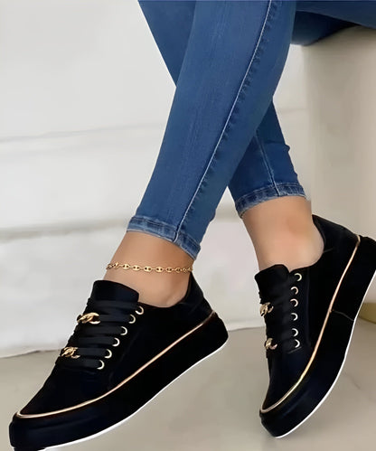 Stylish Platform Sneakers for Women with Gold Chain Lace Detail