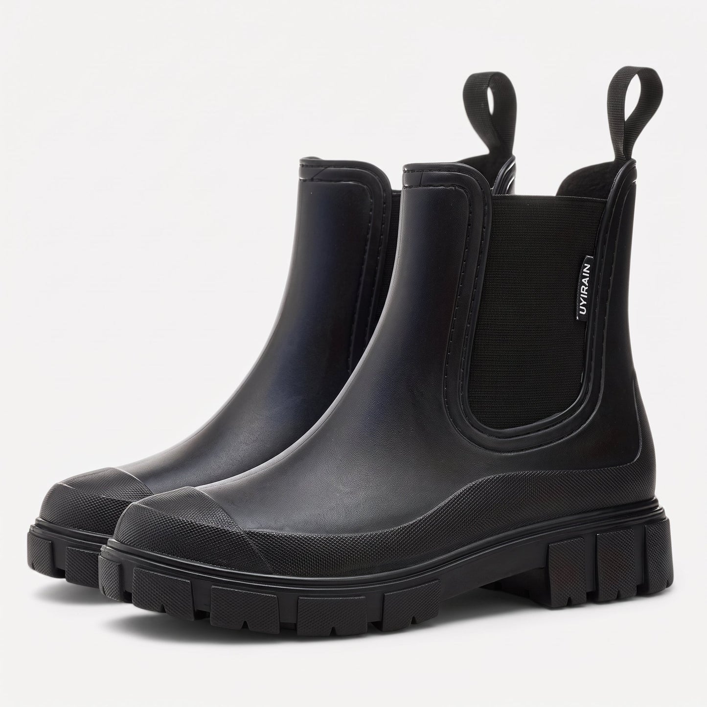 Comfortable Pink Rubber Chelsea Boots for Women with Pull Tab Elastic Panel Lug Sole Rainy Day Style