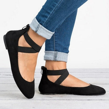 Comfortable Flats for Women with Round Toe Cross Strap Slip On Ballet Wedge Style