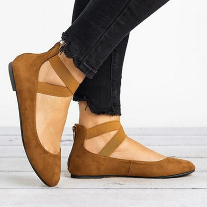 Comfortable Flats for Women with Round Toe Cross Strap Slip On Ballet Wedge Style