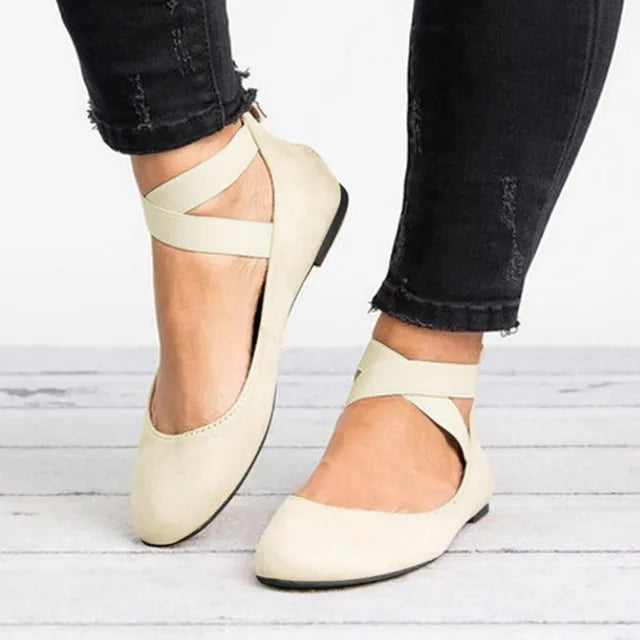 Comfortable Flats for Women with Round Toe Cross Strap Slip On Ballet Wedge Style