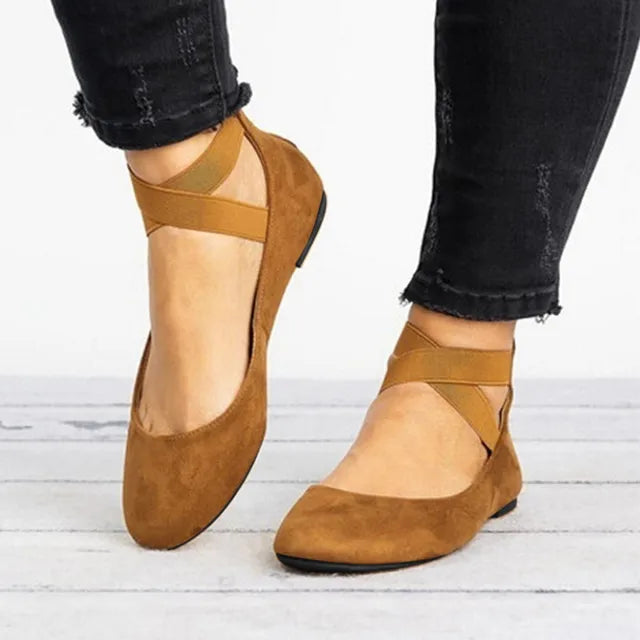 Comfortable Flats for Women with Round Toe Cross Strap Slip On Ballet Wedge Style